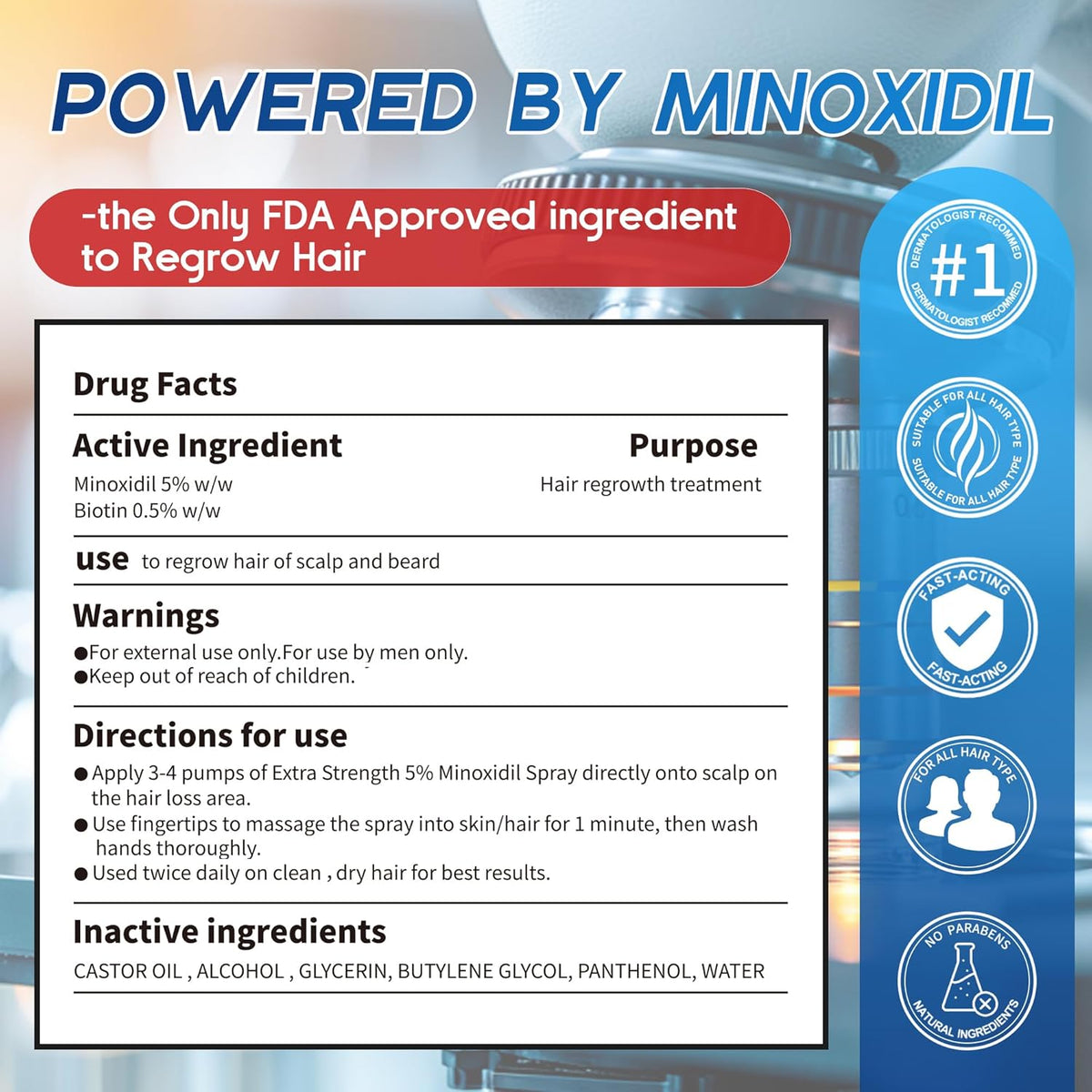 Minoxidil for Men Hair Growth Spray - 5% Topical Minoxidil for Hair and Beard Growth, Extra Strength Hair Regrowth Treatment for Hair Loss & Thinning Hair, 2 Fl Oz (60ml) *2