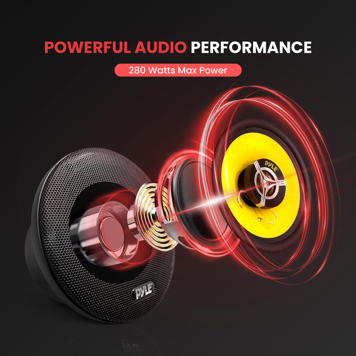 Pyle Car Three Way Speaker System - Pro 6.5 Inch 280 Watt 4 Ohm Mid Tweeter Component Audio Sound Speakers For Car Stereo w/ 40 Oz Magnet, 2.25” Mount Depth Fits Standard OEM - Pyle PLG6.3 (Pair),Yellow/Black
