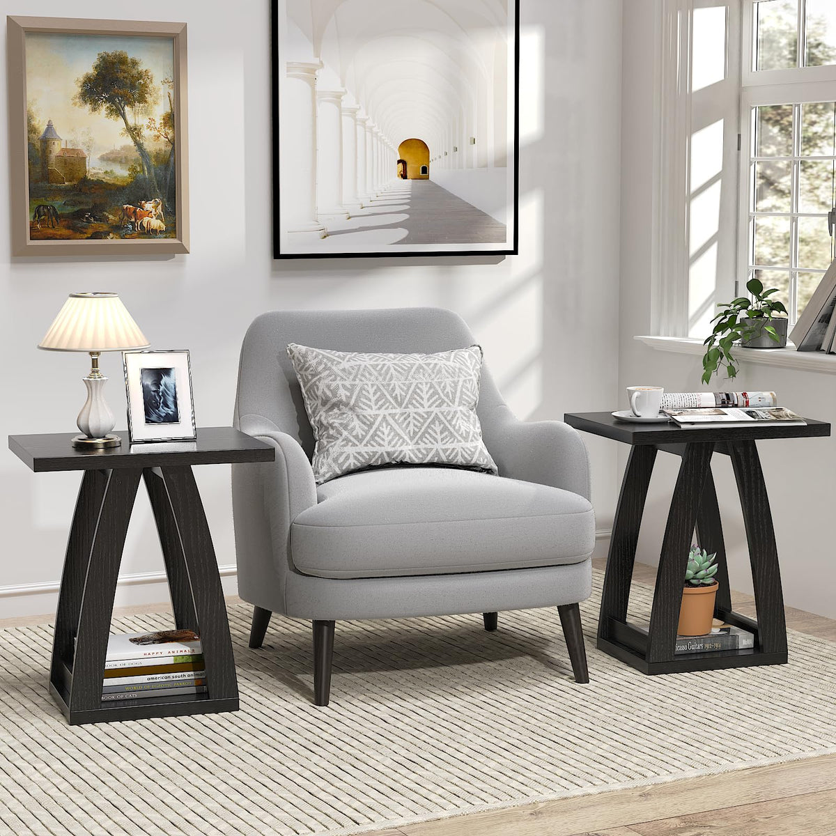 FJTFORME End Tables Living Room Set of 2. Side Tables Living Room. Side Table Beside Sofa. Modern End Table for Home. Black End Tables Set of 2