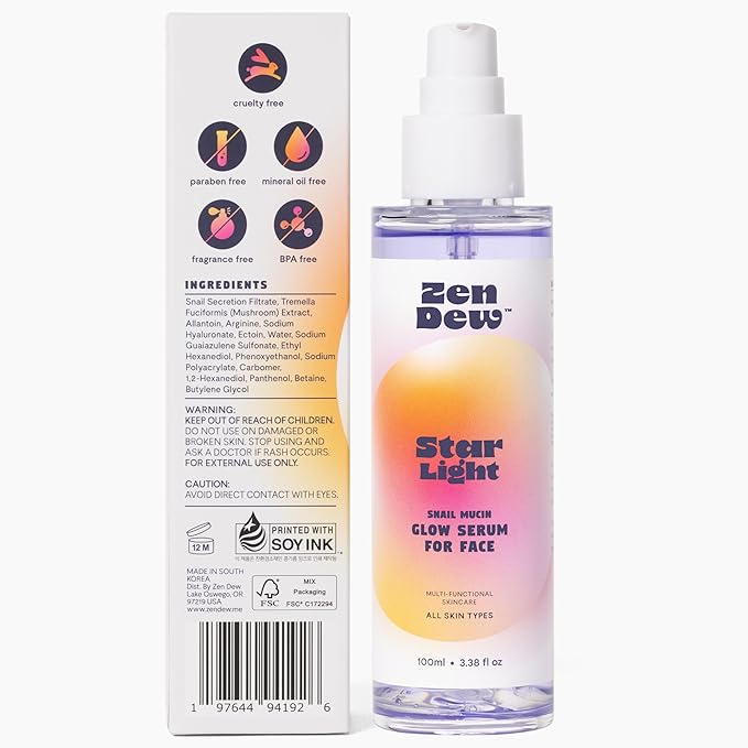 Star Light Korean Snail Mucin Serum (3.38 oz) Brightening & Hydrating K Beauty Face Serum for Glass Skin Glow – Smoothing Korean Skin Care