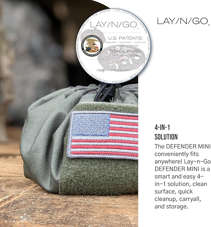 Lay-n-Go Defender Tactical Bag for Gear - Multifunctional Lay-Flat Military Tactical Travel Sack w/Zippered & Mesh Pockets - Water-Resistant, Machine-Washable Utility Tool Bag (16", Combat Green)