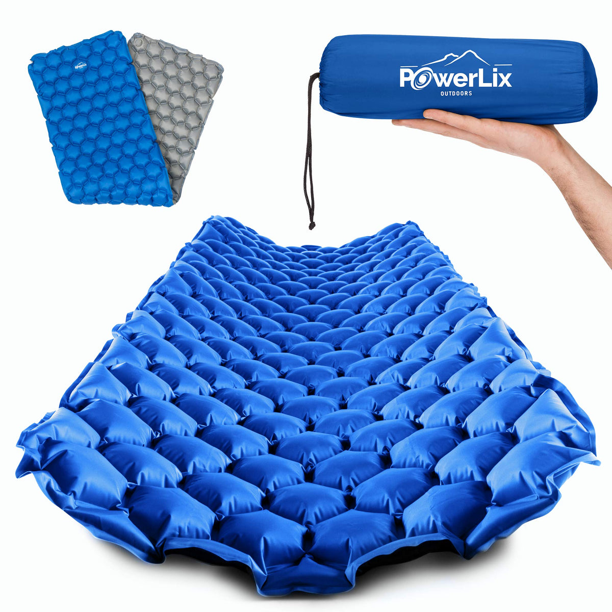 POWERLIX Ultralight Inflatable Camping Sleeping Pad - Camping Mattress for Backpacking, Hiking, Compact Lightweight Air Pad for Camping, Inflation Hand Pump Bag/Repair Kit Included