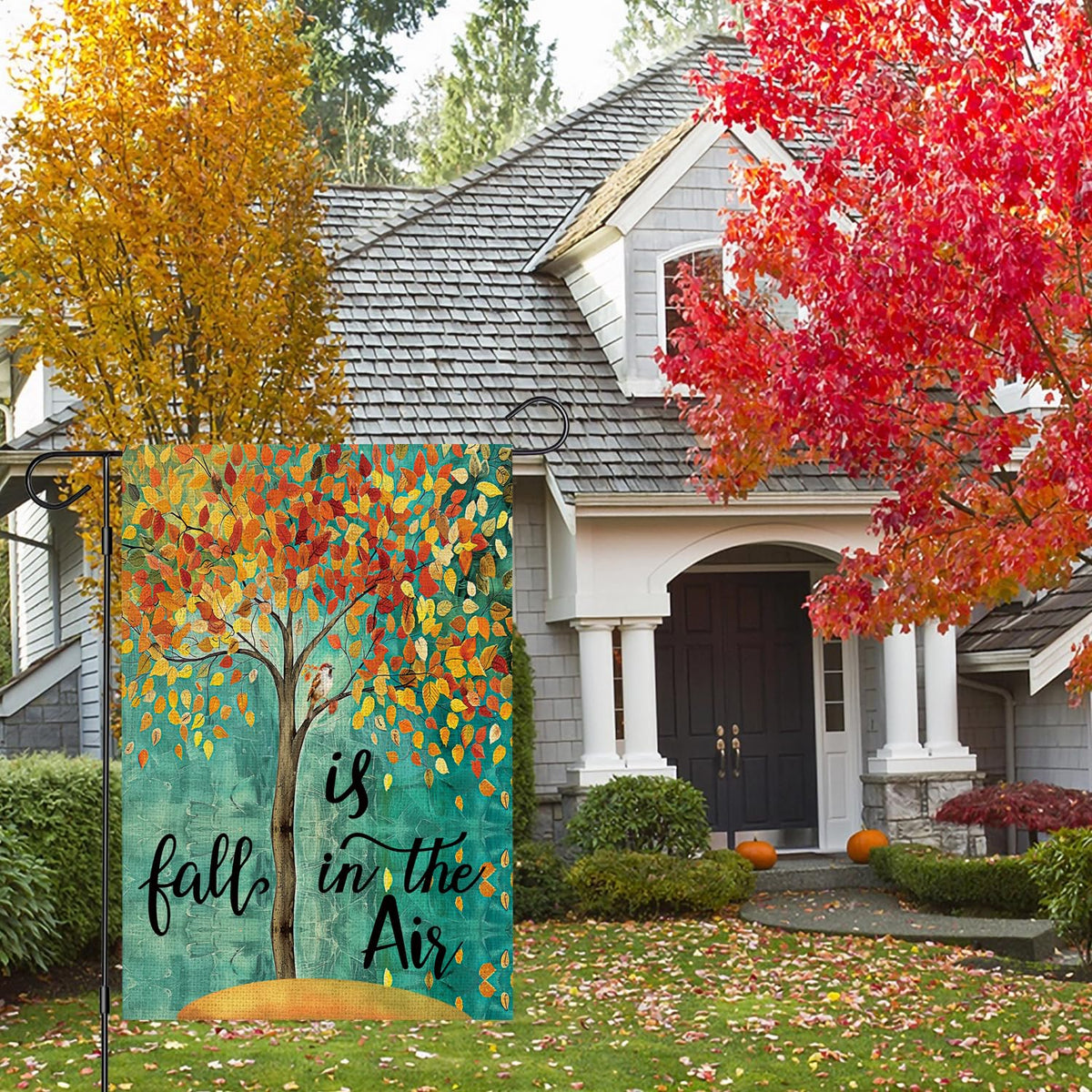 OQUAYA Fall Garden Flag 12x18 Inch Double Sided, Small Burlap Autumn Tree Maple Leaves Seasonal Yard Outdoor Flag