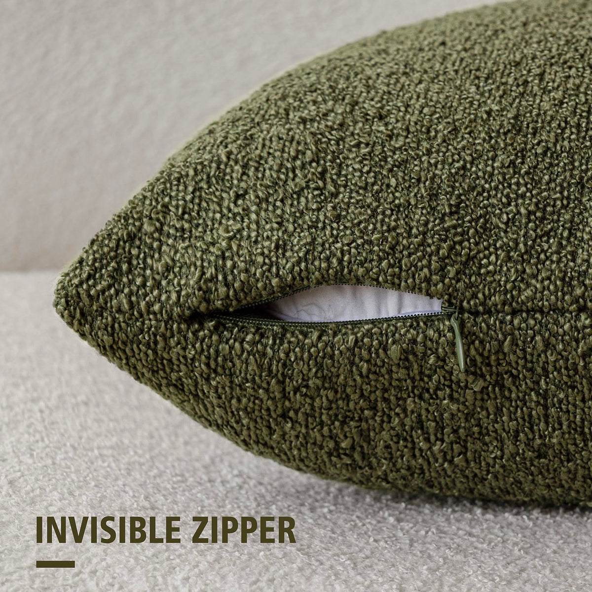 Foindtower Pack of 2, Decorative Textured Boucle Throw Pillow Covers Neutral Accent Solid Pillow Cases Cozy Soft Couch Cushion Case for Chair Sofa Bedroom Living Room Home Decor 22x22 Inch Moss Green