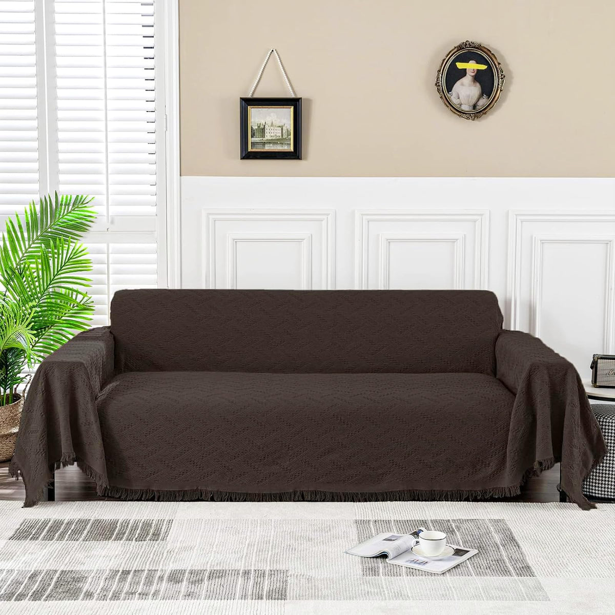 MEETSKY Couch Cover Sofa Covers for 3 Cushion Couch Sectional Couch Covers Cover Protector Sofa Throw Cover for Couches Decorative Modern Style for Living Room (XX-Large: 91" x 134", Chocolate)