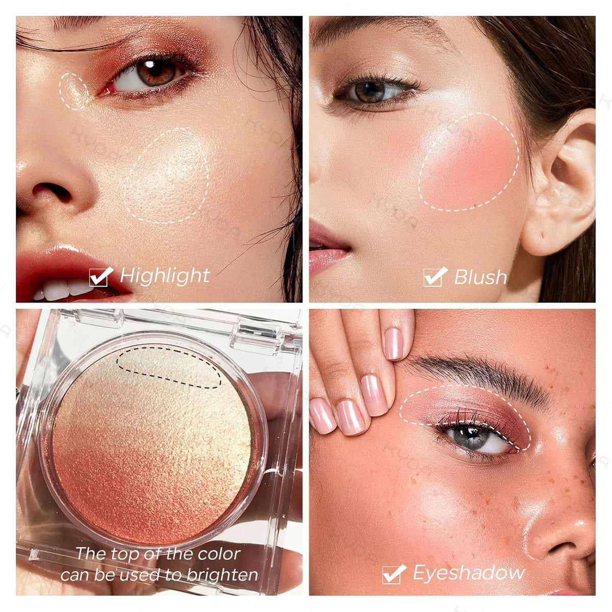 KYDA Baked Blush, Coral Glow Powder for Blush and Highlighter, High Glossy Finish, Lightweight Blendable Shimmer Blusher, Multiuse Baked Powder, 0.53 oz
