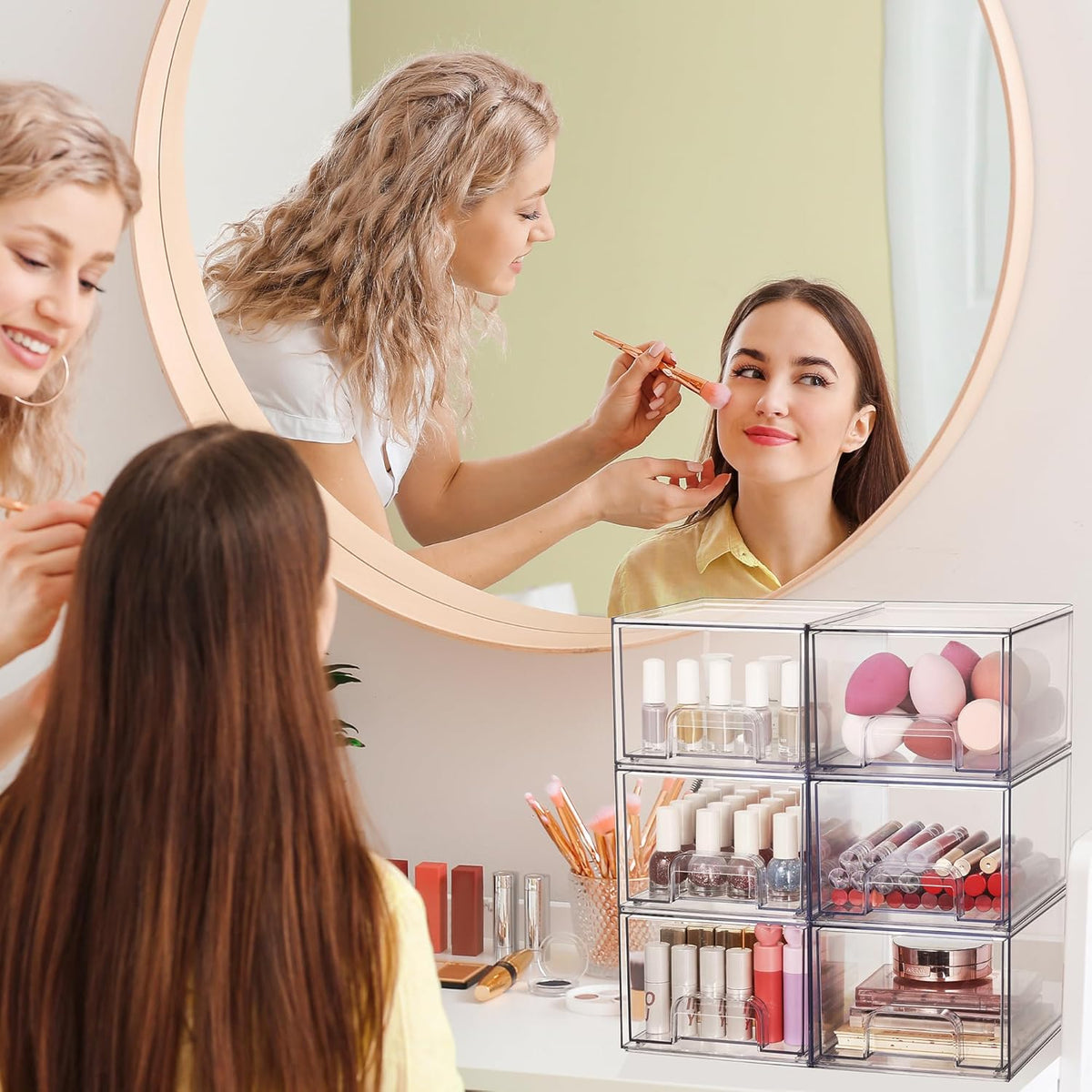 Vtopmart 4 Pack Clear Small Stackable Storage Drawers,Acrylic Bathroom Makeup Organizer,Plastic Storage Bins For Vanity, Undersink, Kitchen Cabinets, Pantry, Home Organization