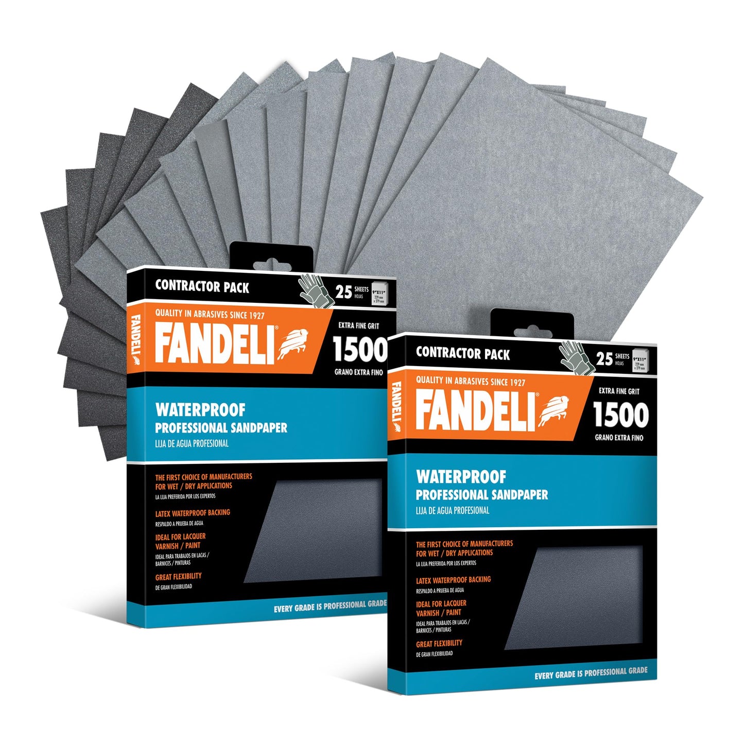 Fandeli | Waterproof Sandpaper | Assortment of Grits from 120 to 2500 | 36 Sheets 23 x 9,3 cm | for Car Polishing, Wood Furniture Sanding and Metal Sanding | Water Resistant