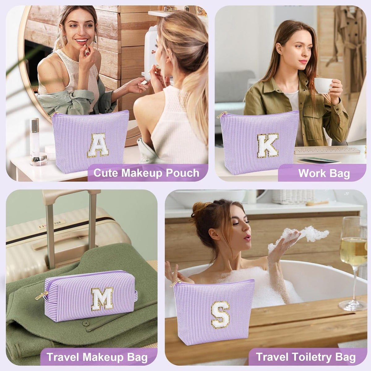 YOOLIFE Makeup Travel Bag Makeup Pouch - Initial Travel Makeup Bag Cosmetic Bag Birthday Gift Wedding Gifts Cute Bridesmaid Gifts Friend Birthday Gifts for Women Her Gifts for Teenage Girls W