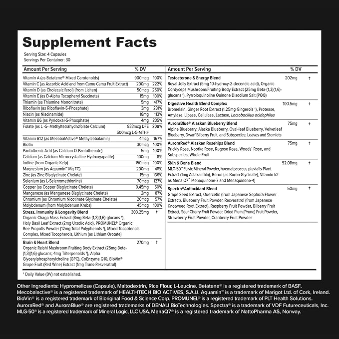 Whole Food Natural One-a-Day Multivitamin and Mineral Capsules for Men - All-Day Energy, Inner Zen, and Stronger You (120 Capsules)