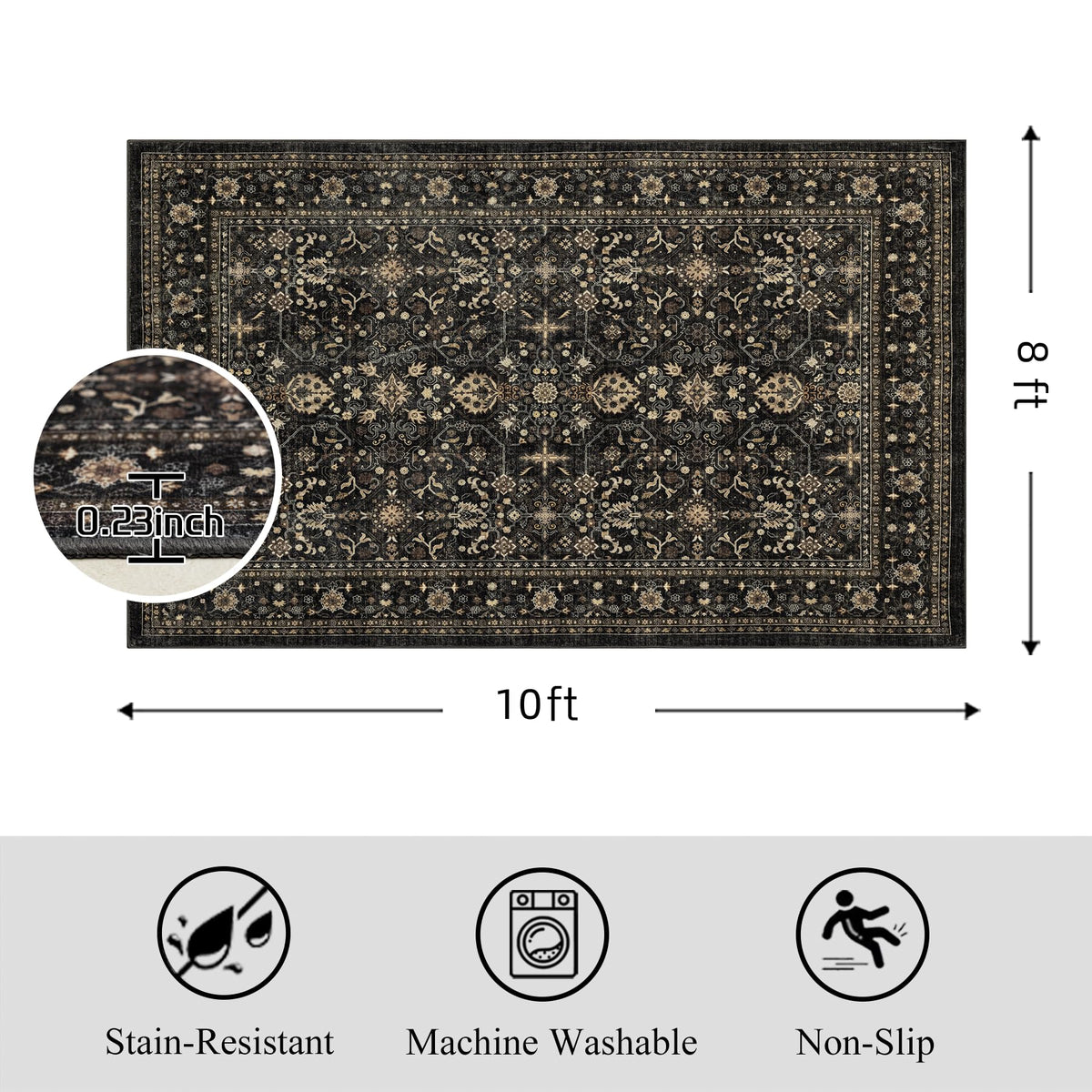 Ruaruarug Area Rug Non Slip Machine Washable Ultra Soft Outdoor/Living Room/Classroom/Bedroom/Kitchen Dark Gray, 8'×10'
