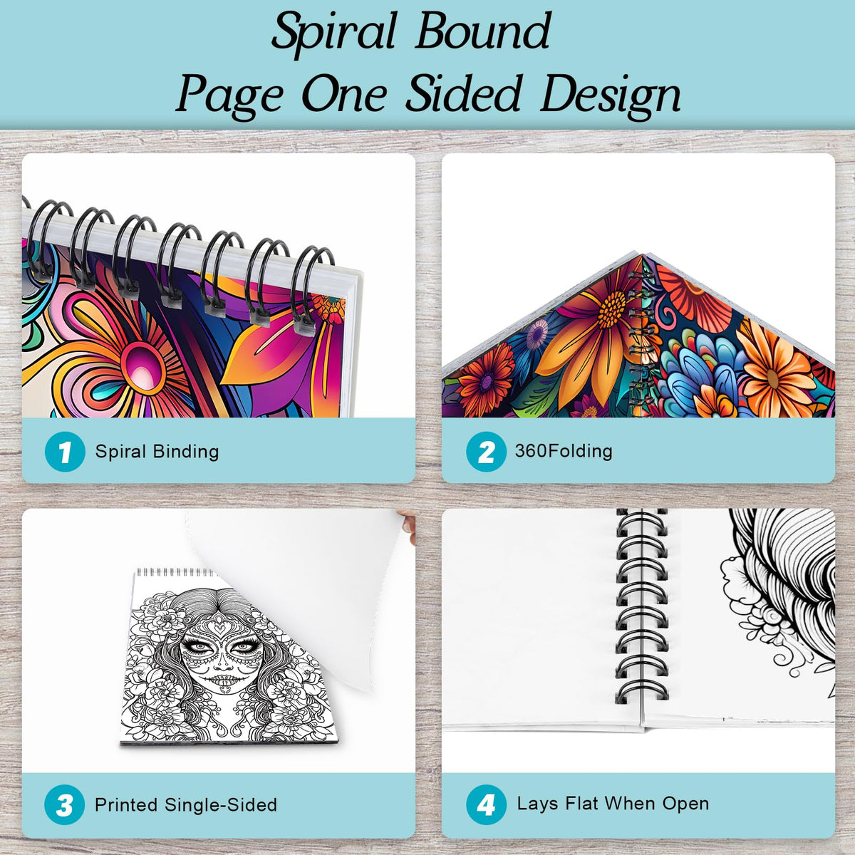 Sugar Skull Coloring Book for Adult Women Relaxation, Spiral Bound, Printed Single-Sided, Adult Coloring Book for Women with 24 Pages Arts and Crafts Sugar Skull Mindfulness Gift
