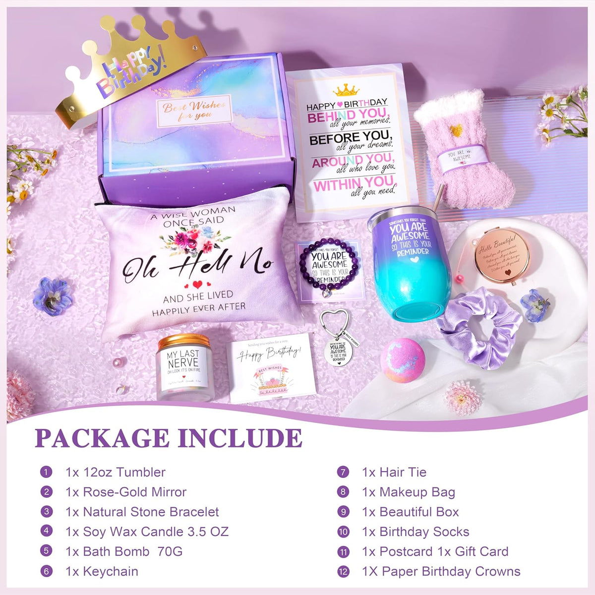 Gifts for Women, Birthday Gifts for Women, Happy Birthday Gifts Basket, Gift Set for Best Friends Female Sister Mom Wife Her Girlfriend Coworker Bestie Bff