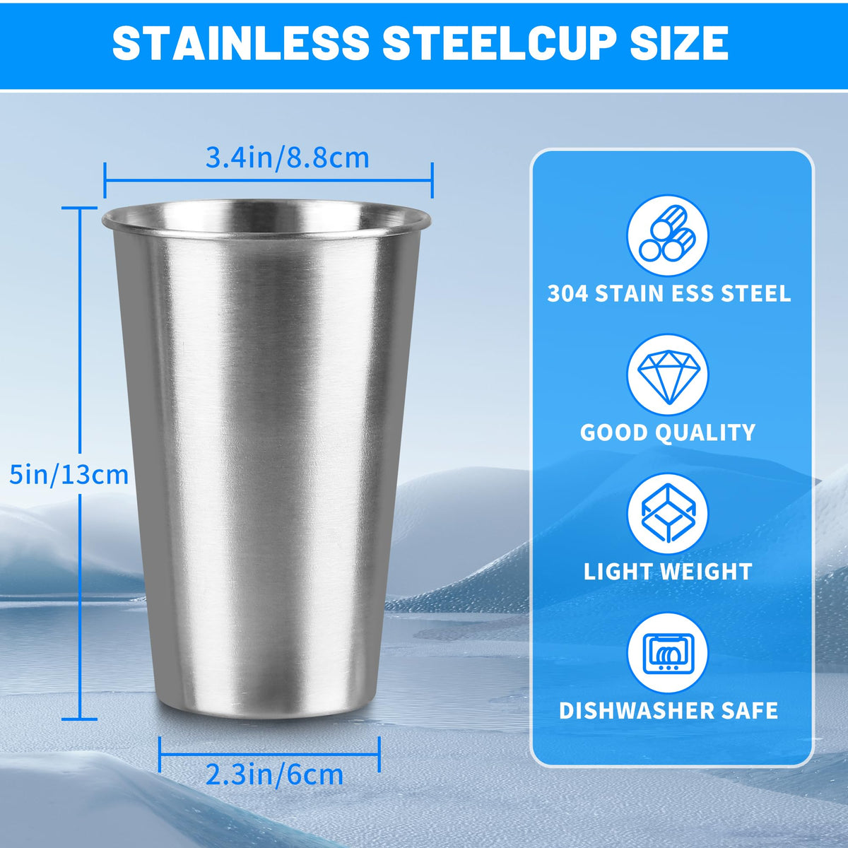 HAMILADUO 4Pack 16 oz Stainless Steel Pint Cups,Stainless Steel Cup,Pint Cup Tumbler,water Tumbler,Stackable,Reusable,BPA Free, (4)