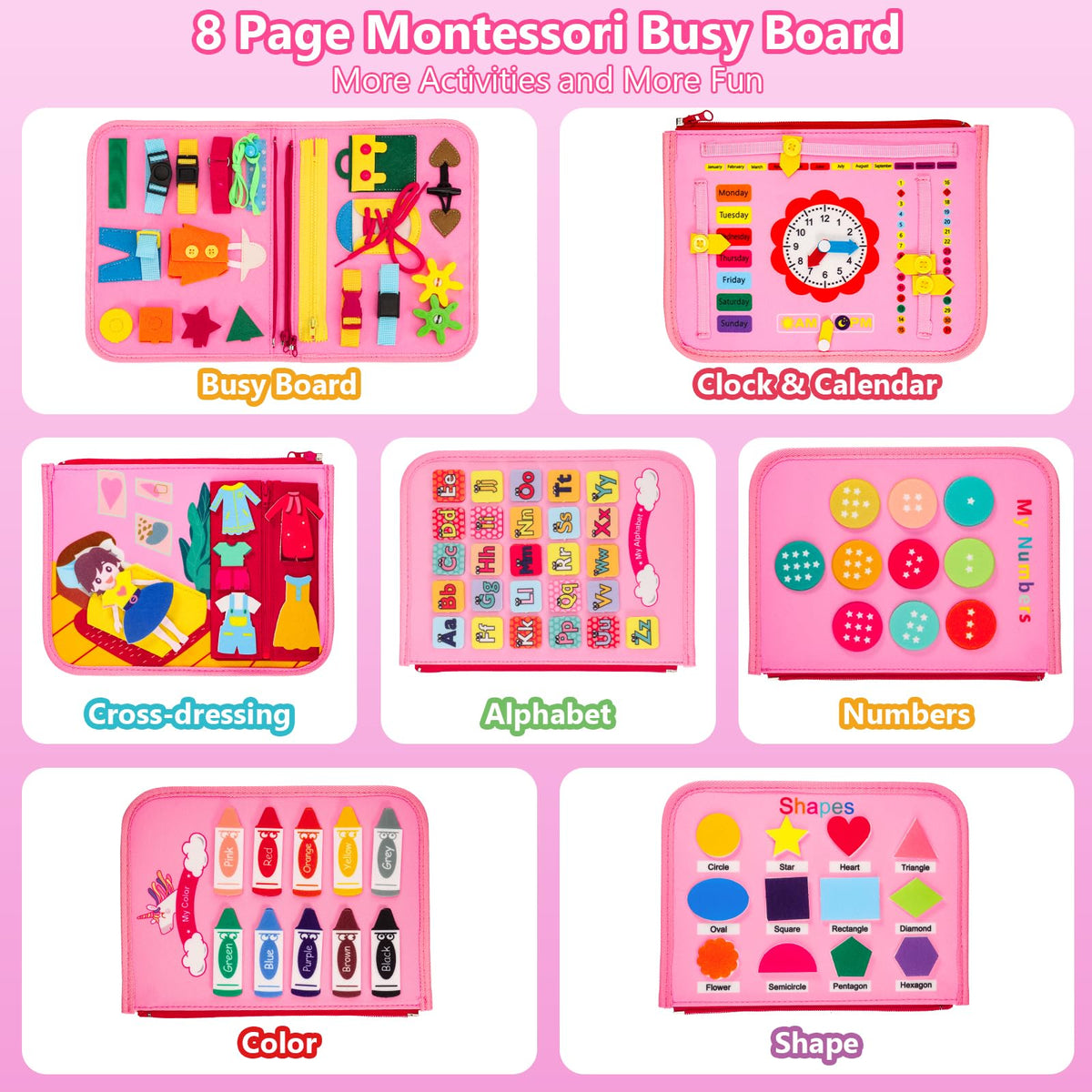 Vlllik Busy Board Montessori Toys for 1-6 Year Old Toddler, Birthday Gift for Boys Girls, Busy Book for Plane Car Travel, Preschool Learning Activities Educational Toy for Learning Fine Motor Skills