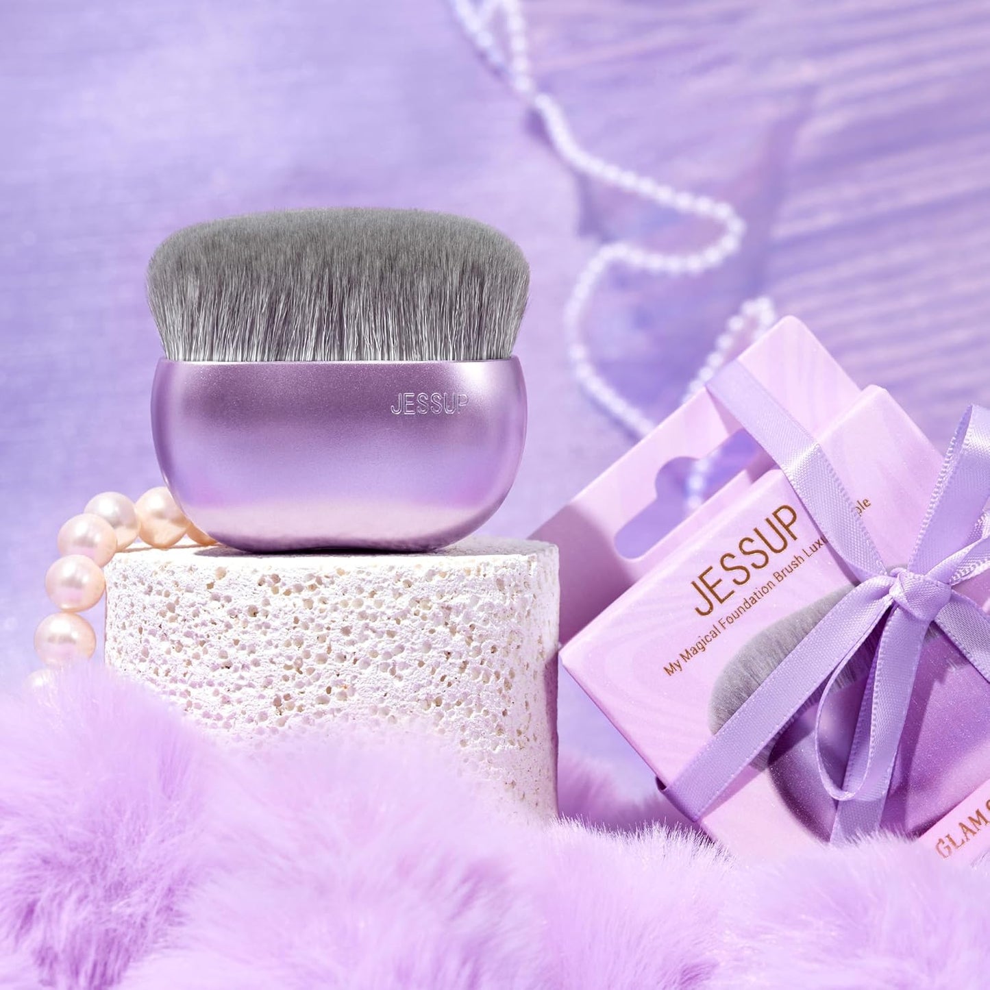 Jessup Foundation Brush for Liquid Makeup, Large Flat Top Kabuki Brush for Blending, Buffing, Stippling, Luxury Purple SF003
