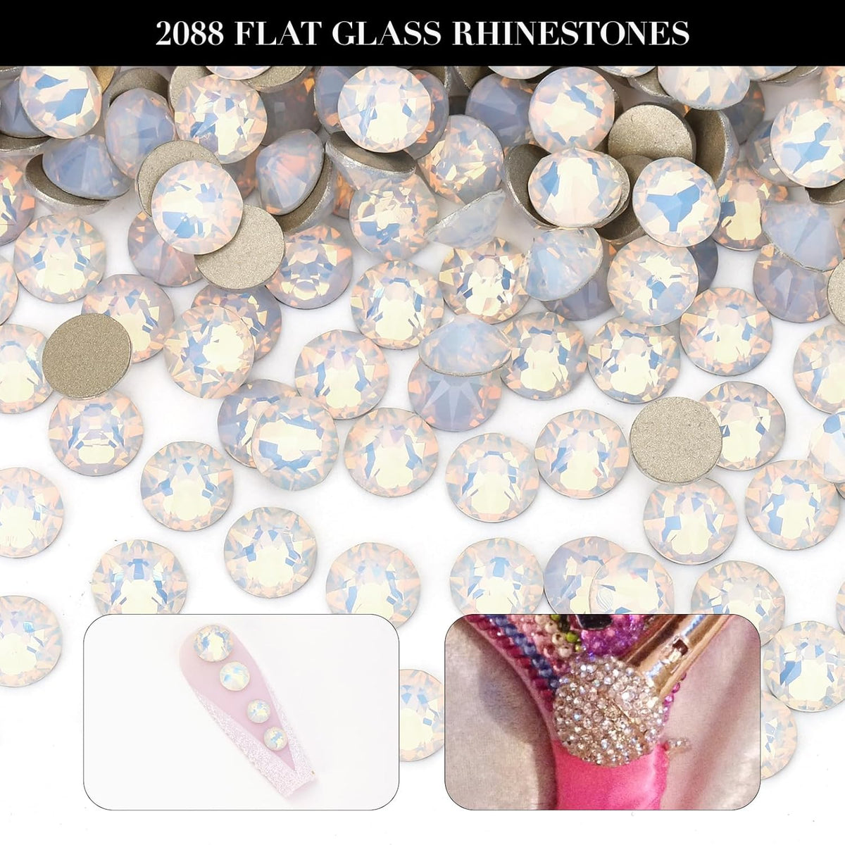 Novani White Opal Rhinestones 1440pcs Flat Back Round Rhinestone Style 2088 Sparkly Crystal Gemstones for Nail Art and Crafting SS20,4.6-4.8mm