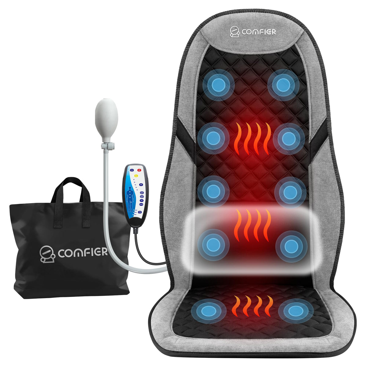 COMFIER Back Massager with Heat,Massage Chair Pad,Massage Seat Cushion with Adjustable Lumbar Support,Back Massage for Pain Relief,Chair Massager for Recliner,Office,Gifts for Dad,Mom