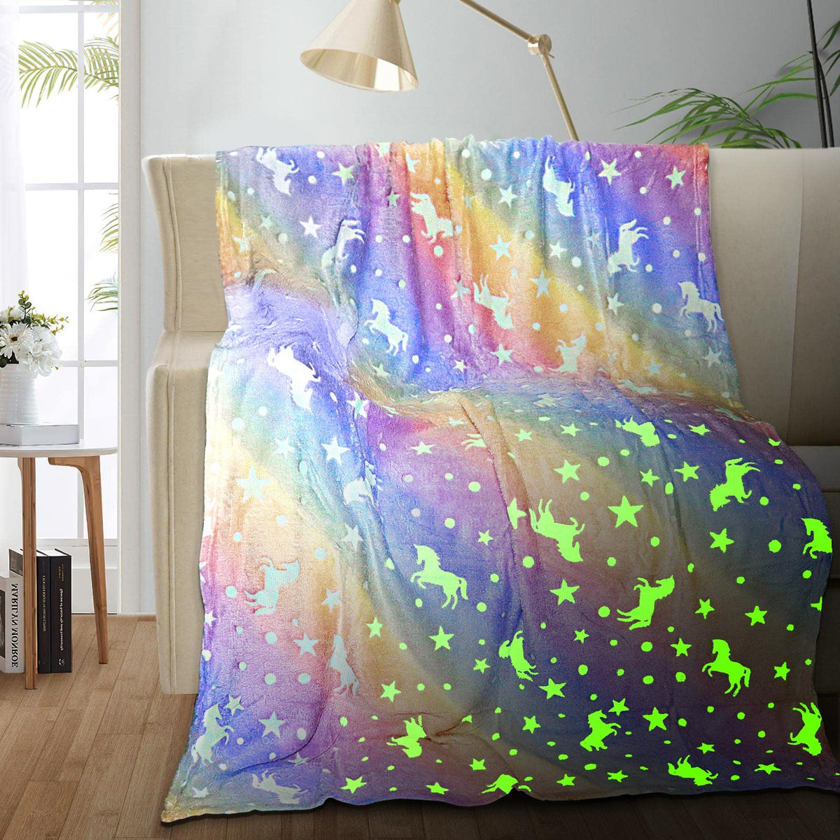TEHALK Dinosaur Glow in The Dark Blanket for Boys, Kids, Toddler, 40"x60", Blue, Polyester, Flannel/100% Polyester, Modern Dinosaur Pattern, Machine Washable
