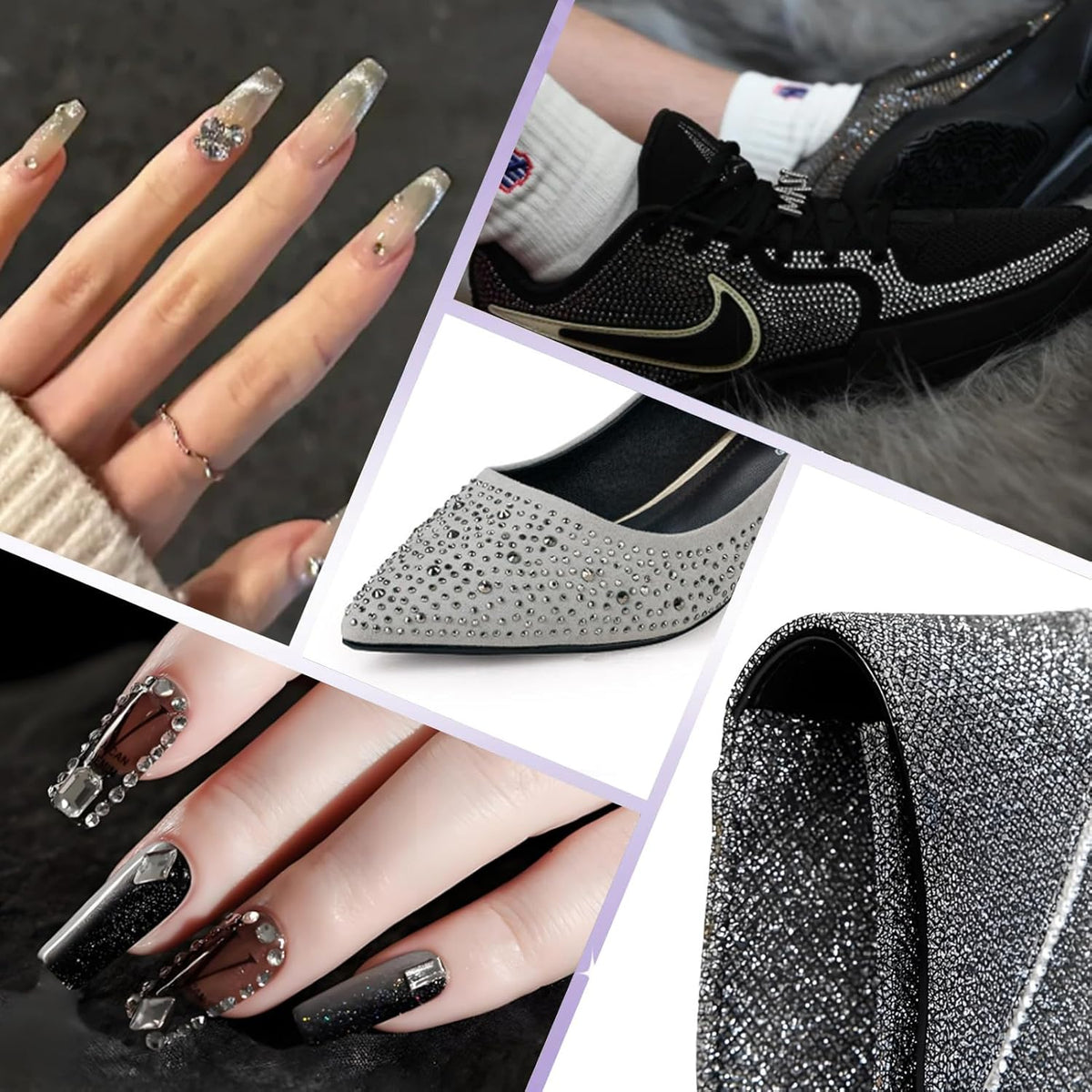 5000PCS SS6 Flatback Rhinestones | 12-Facet Diamond-Cut Glass Gems for Nail Art, Clothing, DIY Crafts |Glue-On Decoration Stones with Silver Backing(Black Diamond)