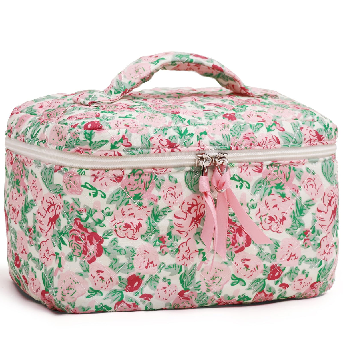 Prite Large Makeup Bag Cute Cosmetic Bag for Women Girls Floral Coquette Aesthetic Toiletry Bag Travel Make Up Organizer Bag (Rose Multiflora)