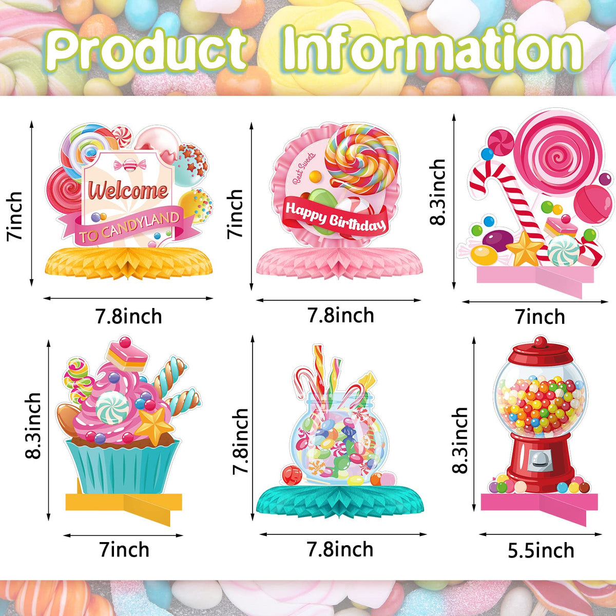 Marspark 10 Pieces Candyland Party Decorations Lollipop Table Topper Sweet Candy Table Centerpieces Boho Honeycomb Centerpieces Lollipop Decorations for Birthday Baby Shower Sweet Shop Party (Candy)