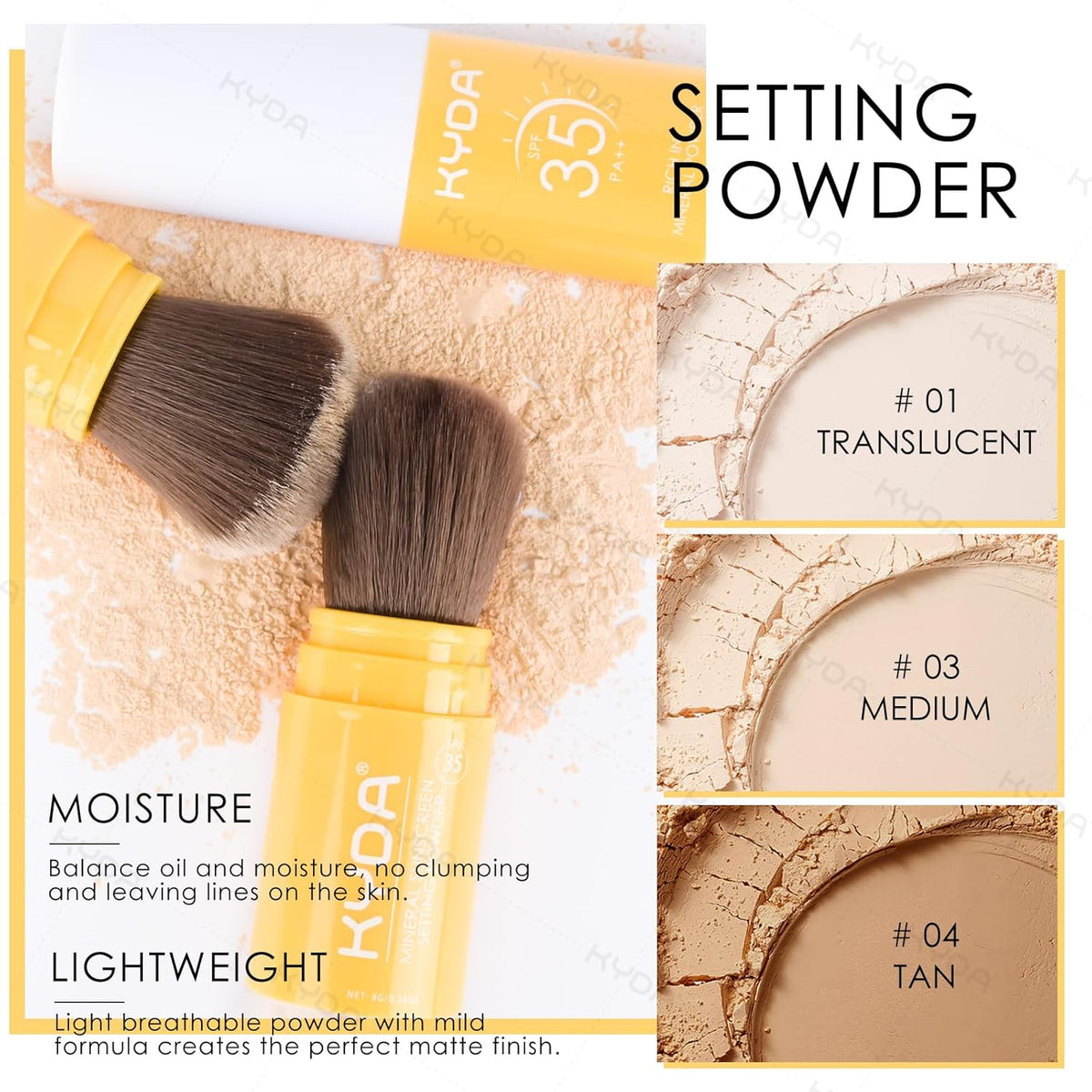 KYDA 2 Pcs Mineral Sunscreen Powder for Face & Scalp, Mineral Scalp Sunscreen SPF 35, Lasting Oil Control Matte Loose Setting Powder, Lightweight Breathable for All Skin Type, Translucent