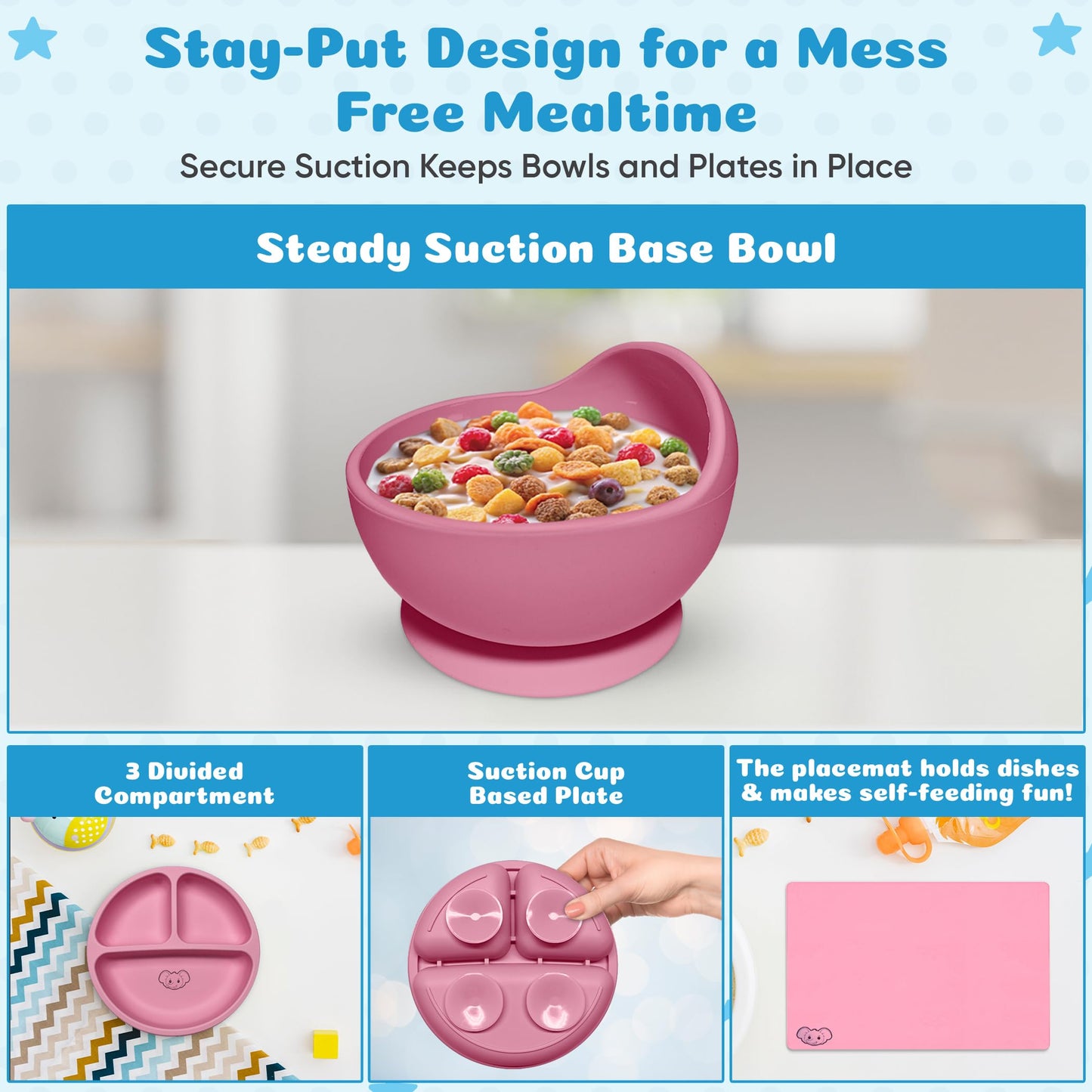 Silicone Baby Feeding Set - Baby Led Weaning Supplies with Sippy Cup, suction plate and bowl, Spoons, Forks, Fruit Pacifier, Bib, and Baby Eating Essentials for 6+ Months - Eight4you