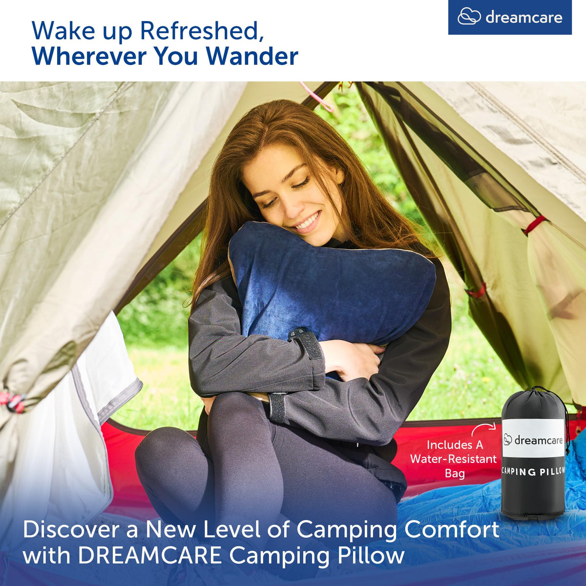 DREAMCARE Camping Pillow, Memory Foam Travel Pillow, Camping Accessories - Small Pillow Camping Essentials Camping Pillows for Sleeping, Backpacking Pillow, Travel Pillows for Sleeping (Medium,Blue)