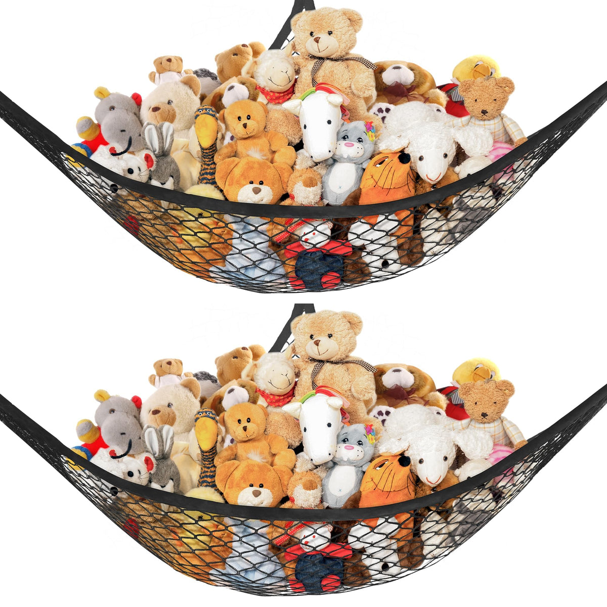 Stuffed Animal Net Hammock for Plushie Toys, Stuffed Animal Hammock Corner for Kids' Room Decor, Ideas for Organizing Stuffy Collection, 2 Pack, Black