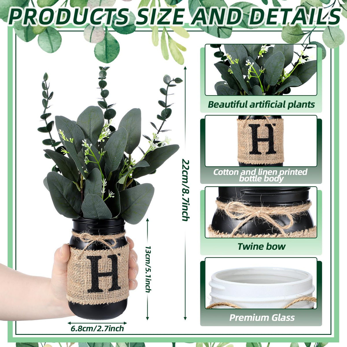 4 Pcs Home Centerpiece for Table Artificial Eucalyptus Mason Jar Centerpieces with Vase and Fake Plants Home Tabletop Tiered Tray Decor for Office Farmhouse Bathroom Dining Kitchen Decor