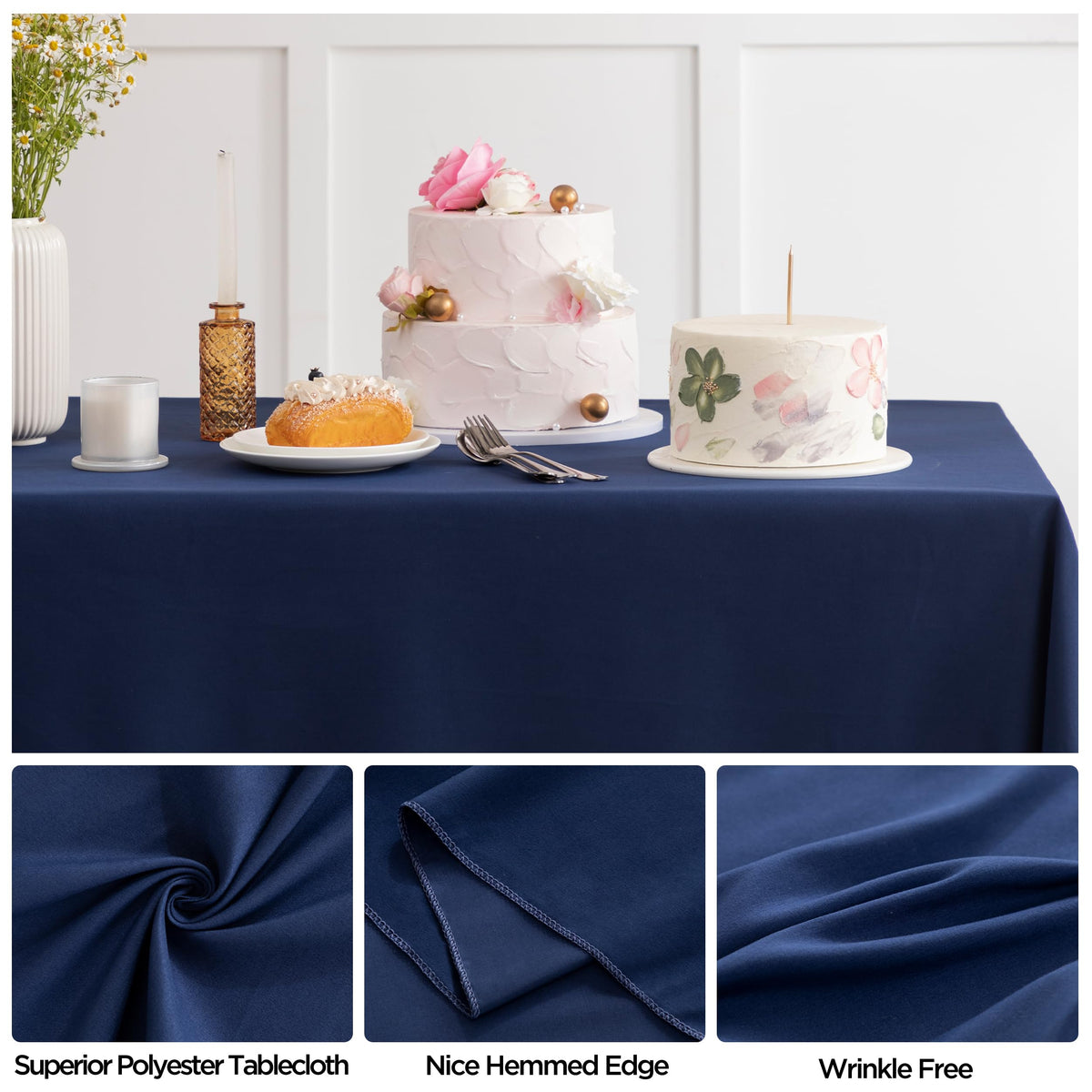joybest 10 Pack Navy Blue Tablecloths 60x102 Inch Polyester Table Cloth, Stain and Wrinkle Resistant Washable Fabric Table Cover for Wedding, Party, Reception, Banquet, Dining