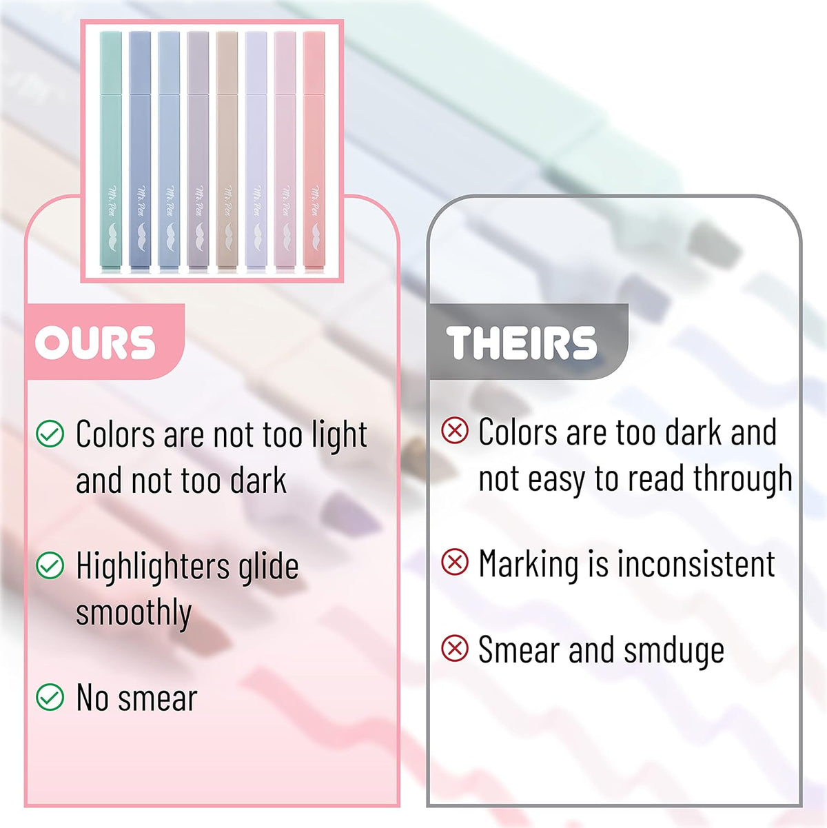 Mr. Pen Aesthetic Highlighters - 8 pcs Chisel Tip Morandi Colors No Bleed Bible Pastel Highlighter Set