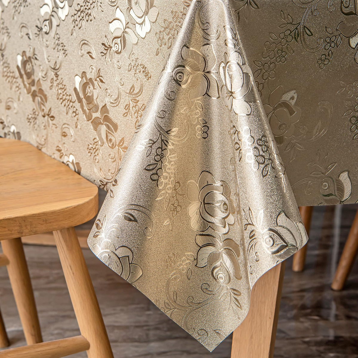 FAVE Gold Tablecloths Vinyl Table Cloth for Kitchen Dining Table Wipeable PVC Tablecloth Cover for Wedding, Banquet, Birthday, Party, Restaurant Decoration(Gold,55”x87”)