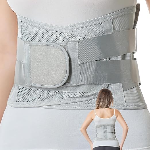 NeoTech Care Adjustable Double Pull Lumbar Brace/Lower Back Belt (Grey, Size L)