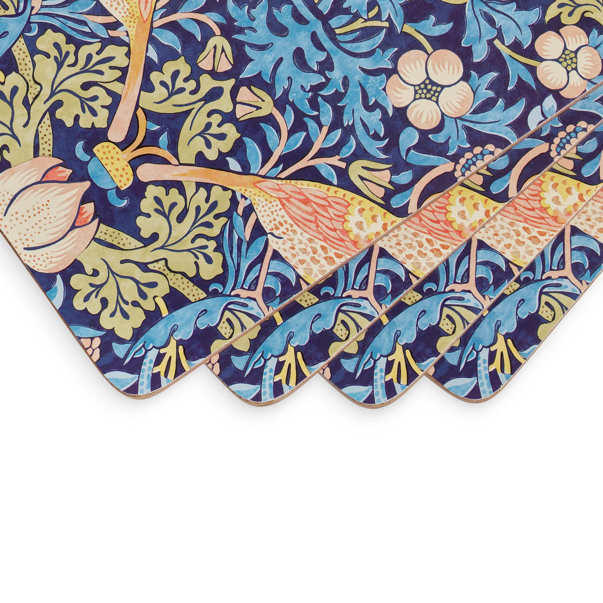 Pimpernel Morris & Co Strawberry Thief Blue Placemats, Set of 4 - Stain Resistant & Heat Safe Fabric-Feel Table Mats with Birds & Botanical Pattern for Stylish Dining & Entertaining