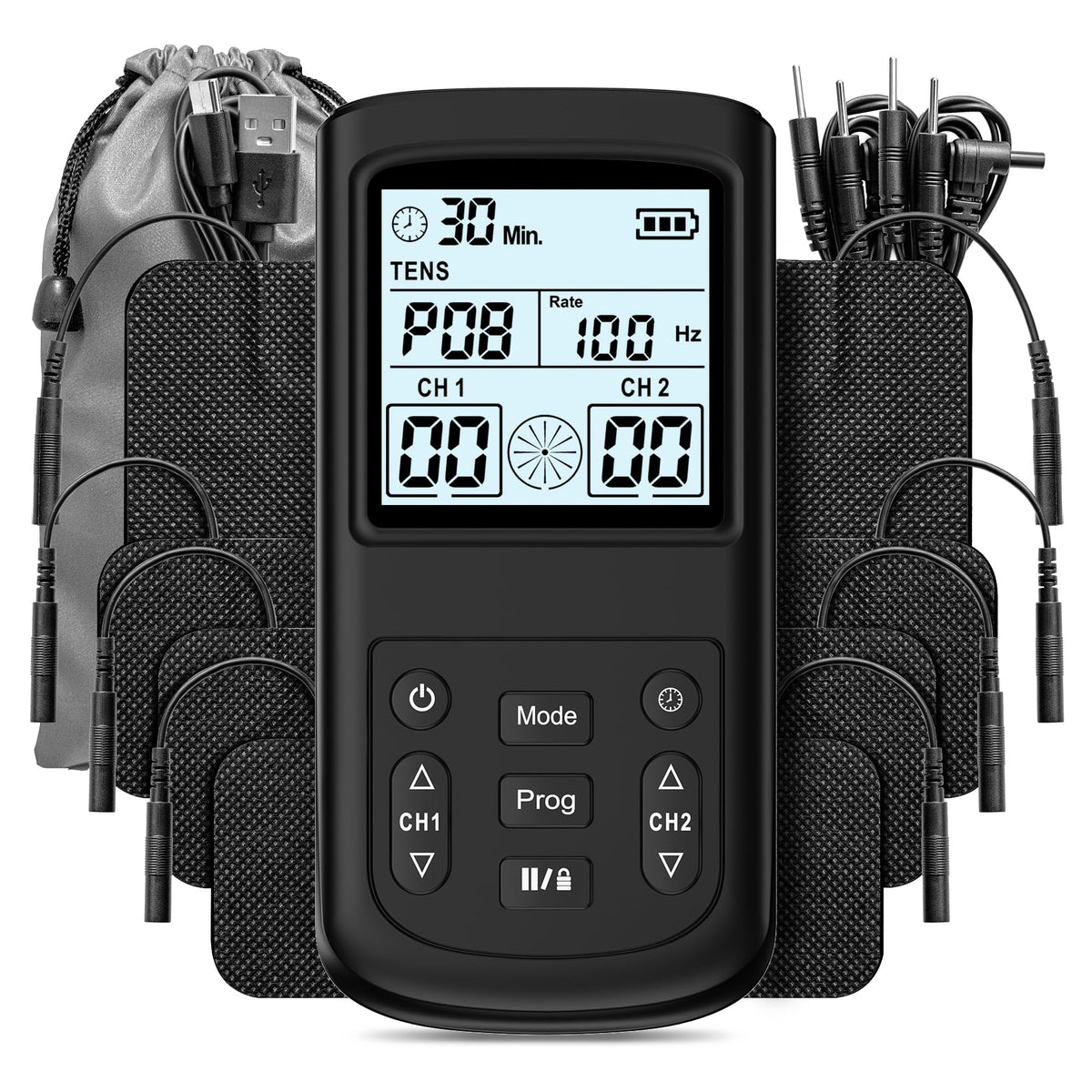 Graphtool 3-in-1 TENS Unit Muscle Stimulator, 28 Modes TENS Unit for Pain Relief, EMS Massage Machine, with 8 TENS Pads Muscle Massager