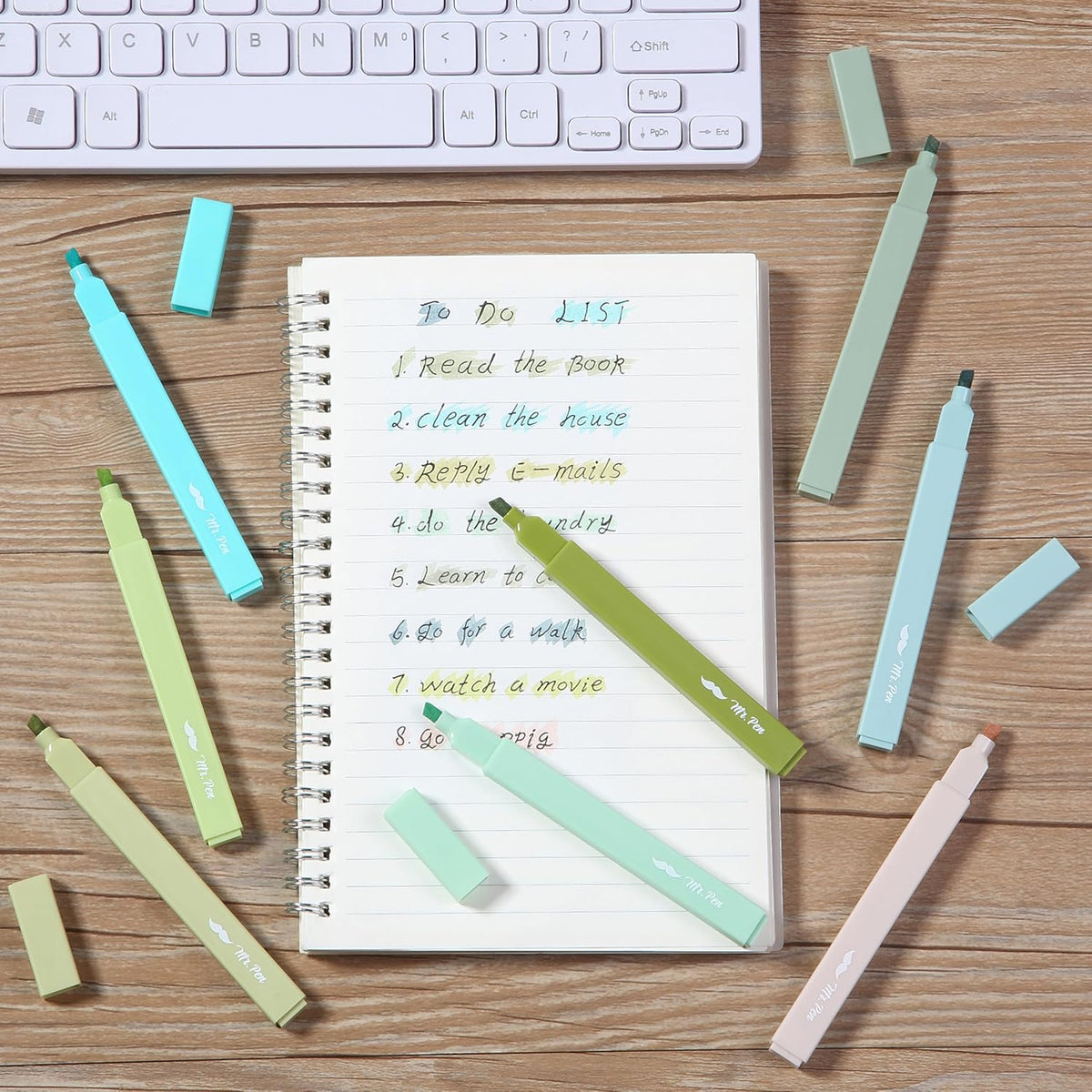 Mr. Pen- Aesthetic Highlighters, 8 Pack, Chisel Tip, Shades of Green, Cute Highlighters Assorted Colors, Back to School Supplies
