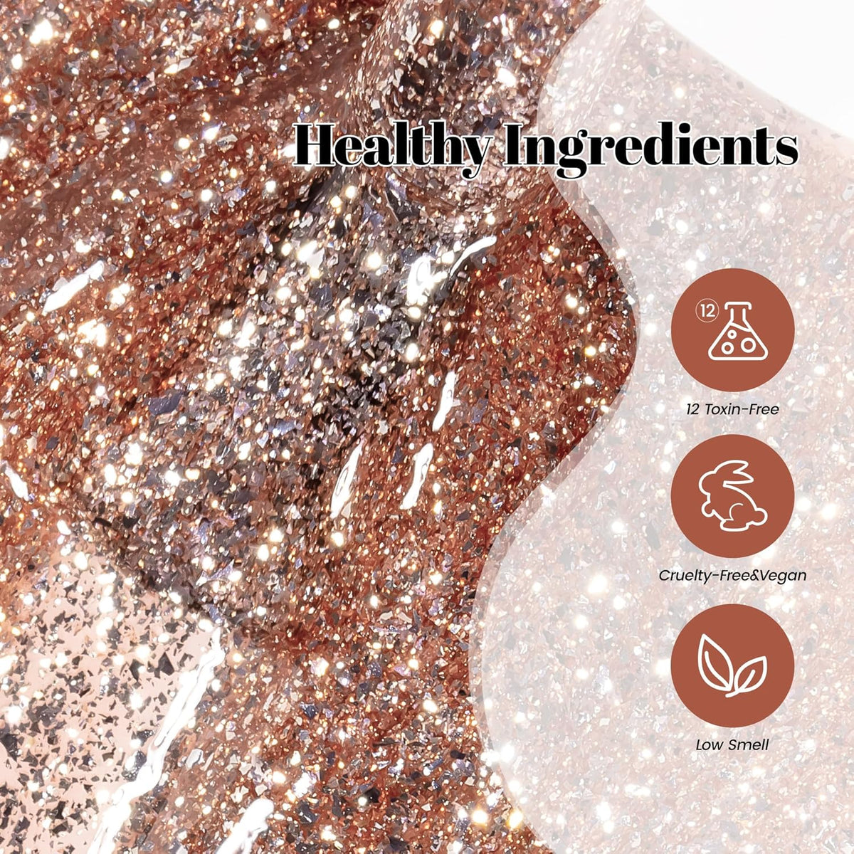 YTD Likomey Gel Nail Polish,15ml Rose Gold Glitter Nails Gel,Fall Winter Shiny Sparkly Salon Home Pink Shimmer Flakes Manicure UV Color Varnish,SF439