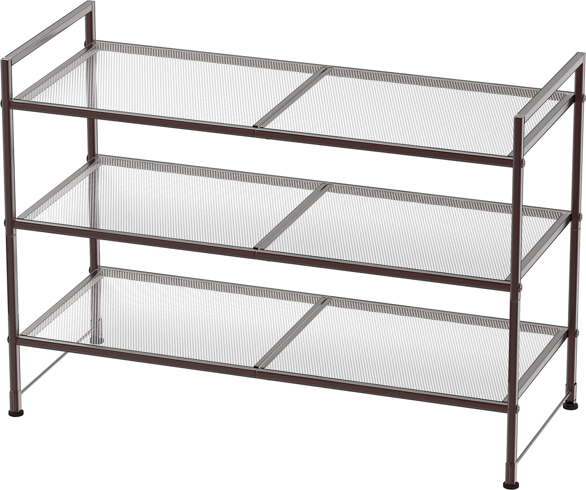 Simple Houseware 3-Tier Stackable Mesh Shoe Rack, Bronze