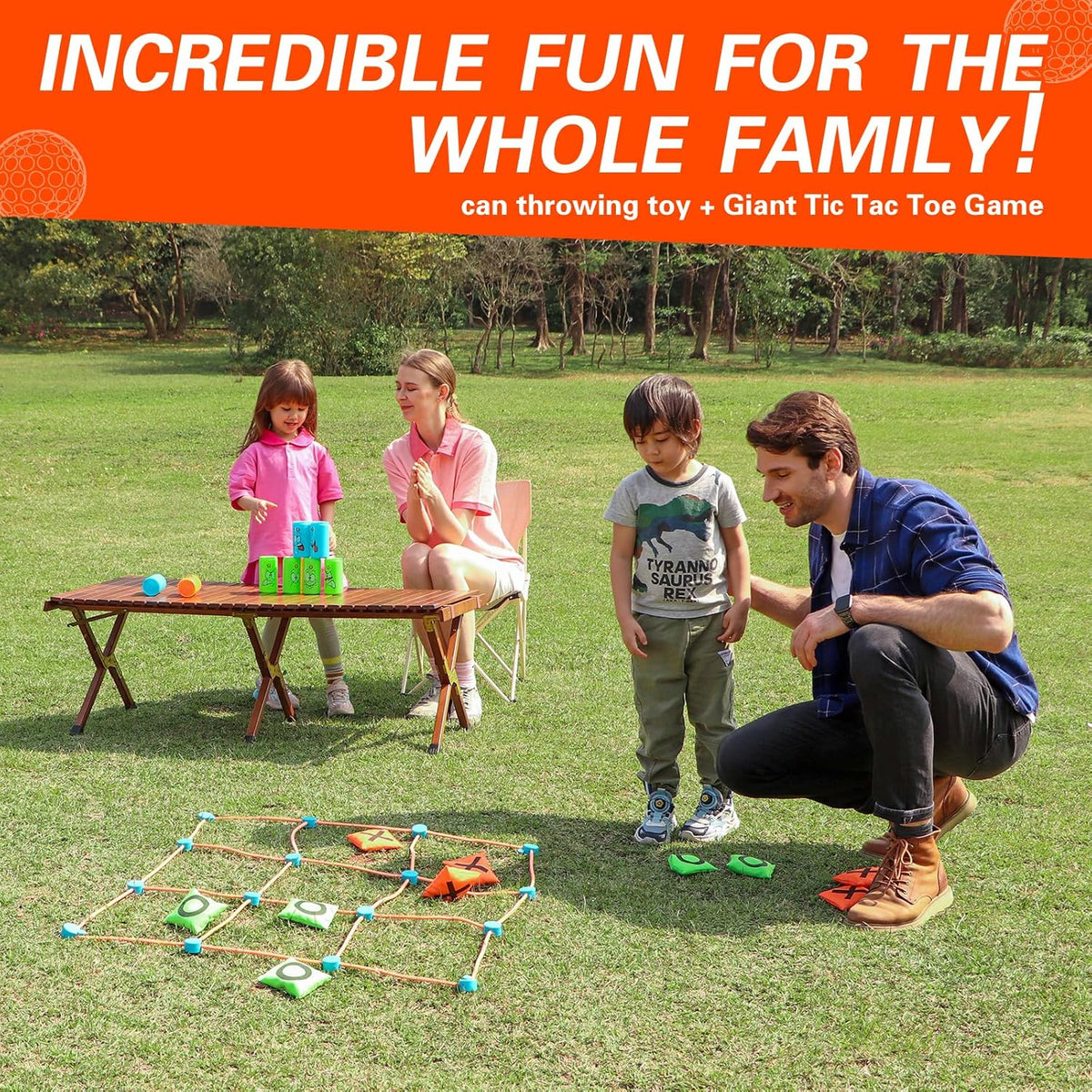 2-in-1 Giant Tic Tac Toe and Can Toss Game - Outdoor Games for Kids & Family, Backyard and Indoor Party Game Set with Bean Bags & Storage Bag