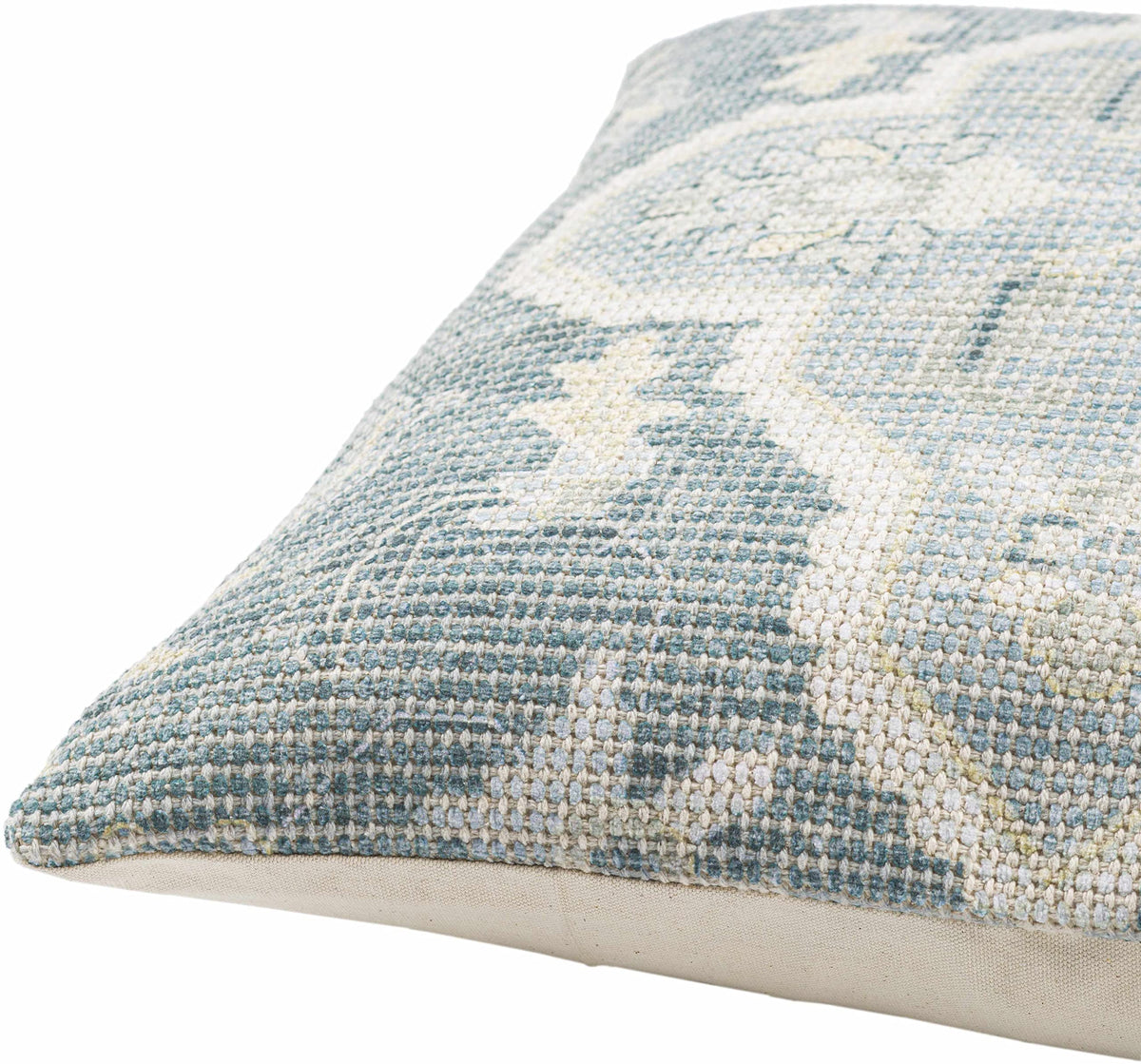 Hauteloom Bigaa Cotton Decorative Throw Pillow Cover - Oriental Floral Sofa Couch Cushion Cover - Blue, Sage, Cream - 18" x 18''