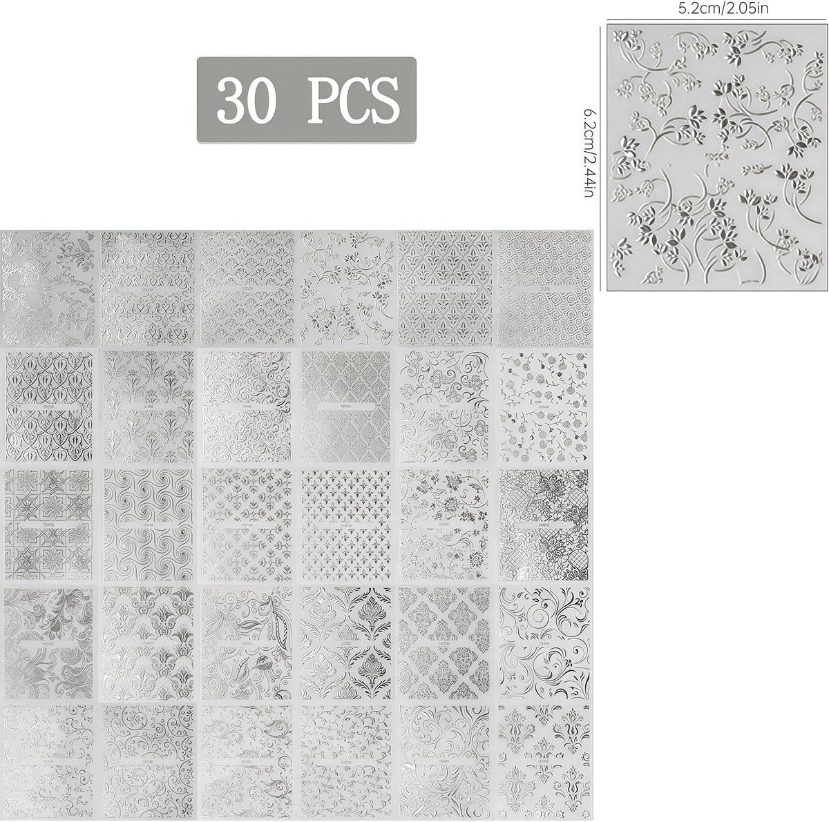 30 Sheets Silver Lace Nail Art Stickers 3D Self-Adhesive Silver Hollow Retro Floral Vine Design Decals for Women Spring Summer Manicure Slider Decorations