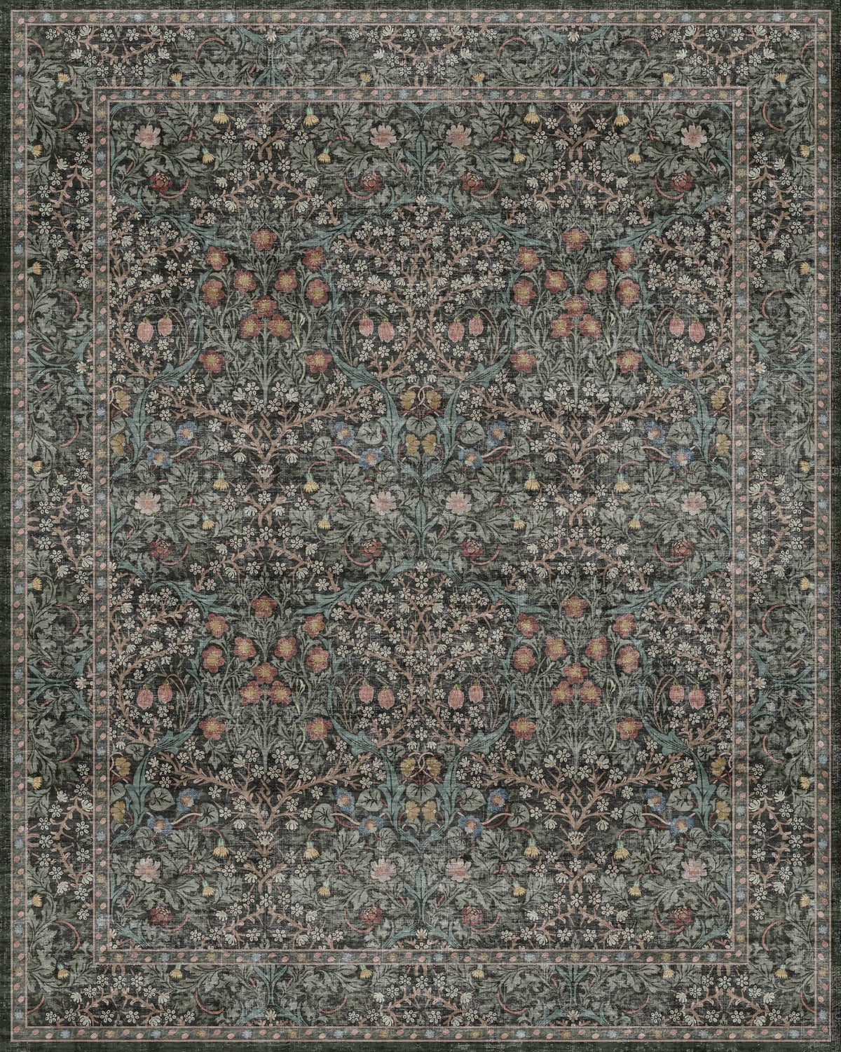 Vintage Dark Green Living Room Rug, 8x10 Washable Area Rugs for Dining Room Under Kitchen Table, Bedroom, Oriental Low Pile Stain Resistant Non-Slip Large Carpet (8x10 Dark Green)
