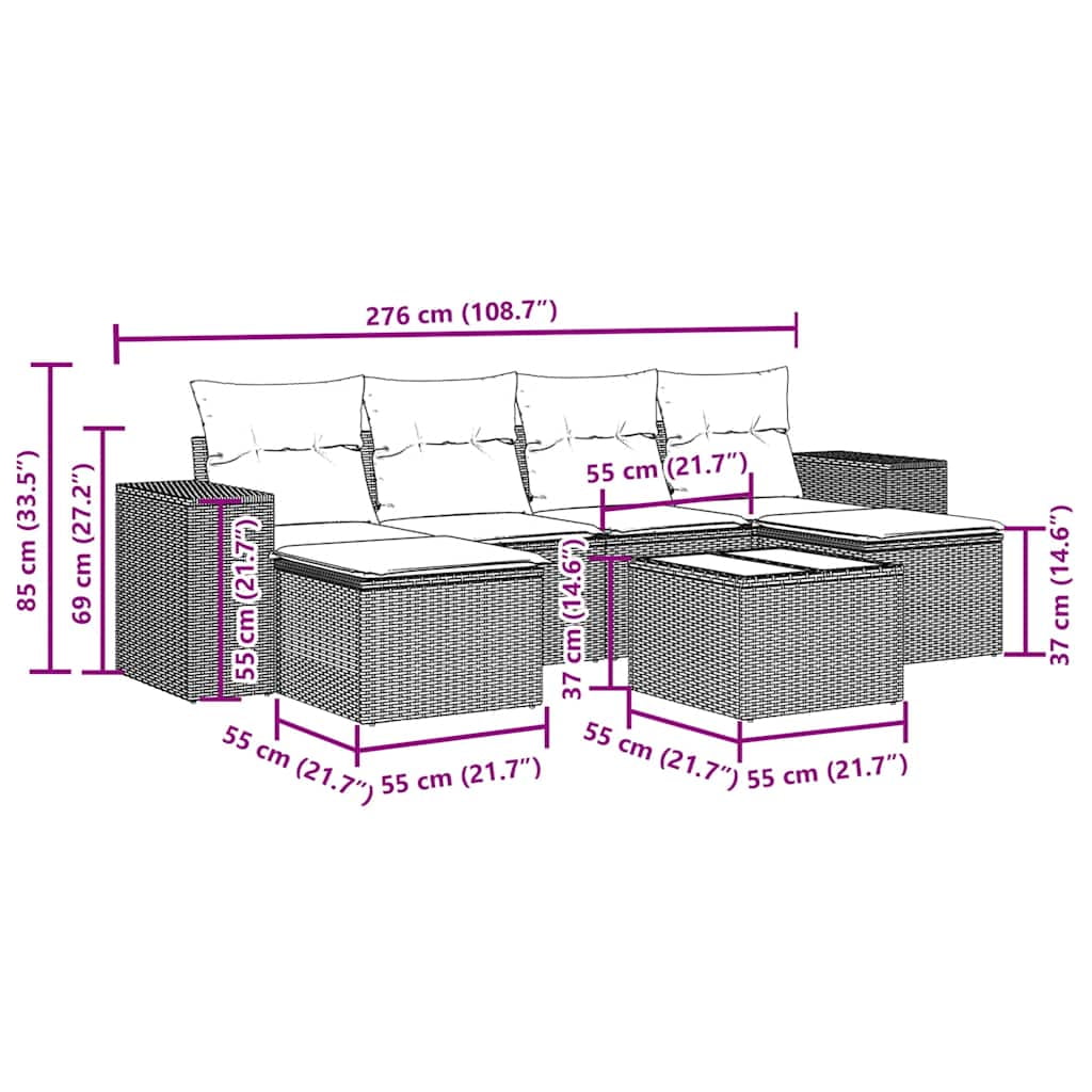 vidaXL Garden Sofa Set Black and Cream White