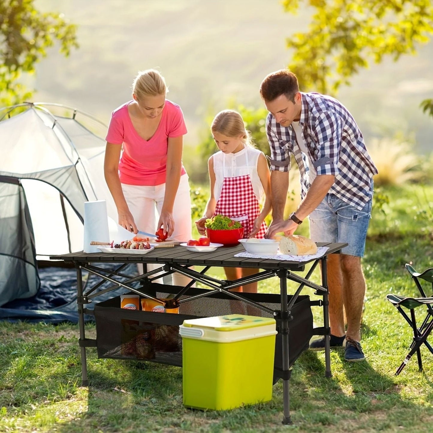 Adjustable Height Folding Table with Storage Bag Durable Metal Tripod Base for Beach Picnic BBQ Patio Lightweight Compact Indoor Outdoor Use198