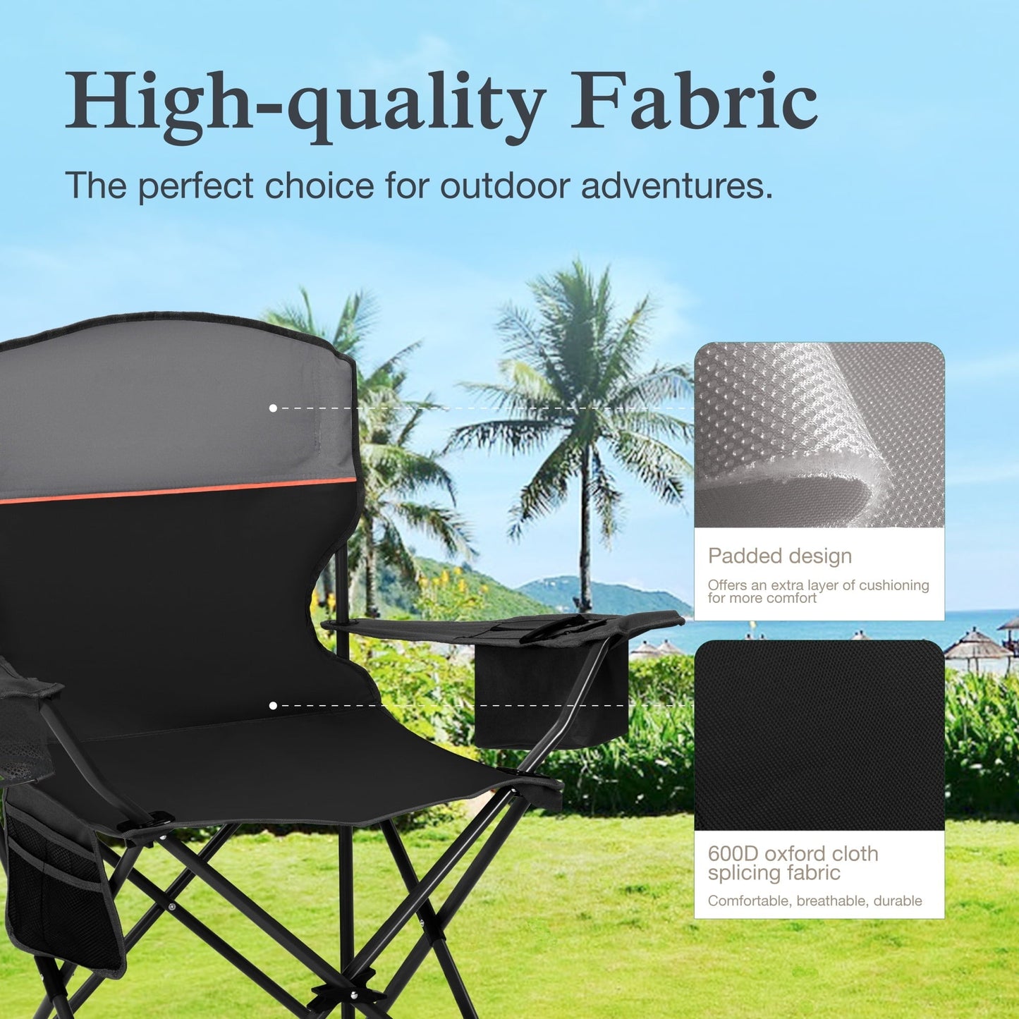 Sophia & William 2 Pack Camping Chairs Portable Outdoor Folding Chairs with Cooler Bag, Black
