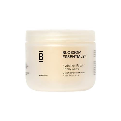 Blossom Essentials Honey Salve - Organic Manuka Honey Hydration Repair - Eczema Relief for Dry, Itchy, Sensitive Skin - Soothing Moisturizer & Balm for Kids, Adults - Made in USA - 4oz