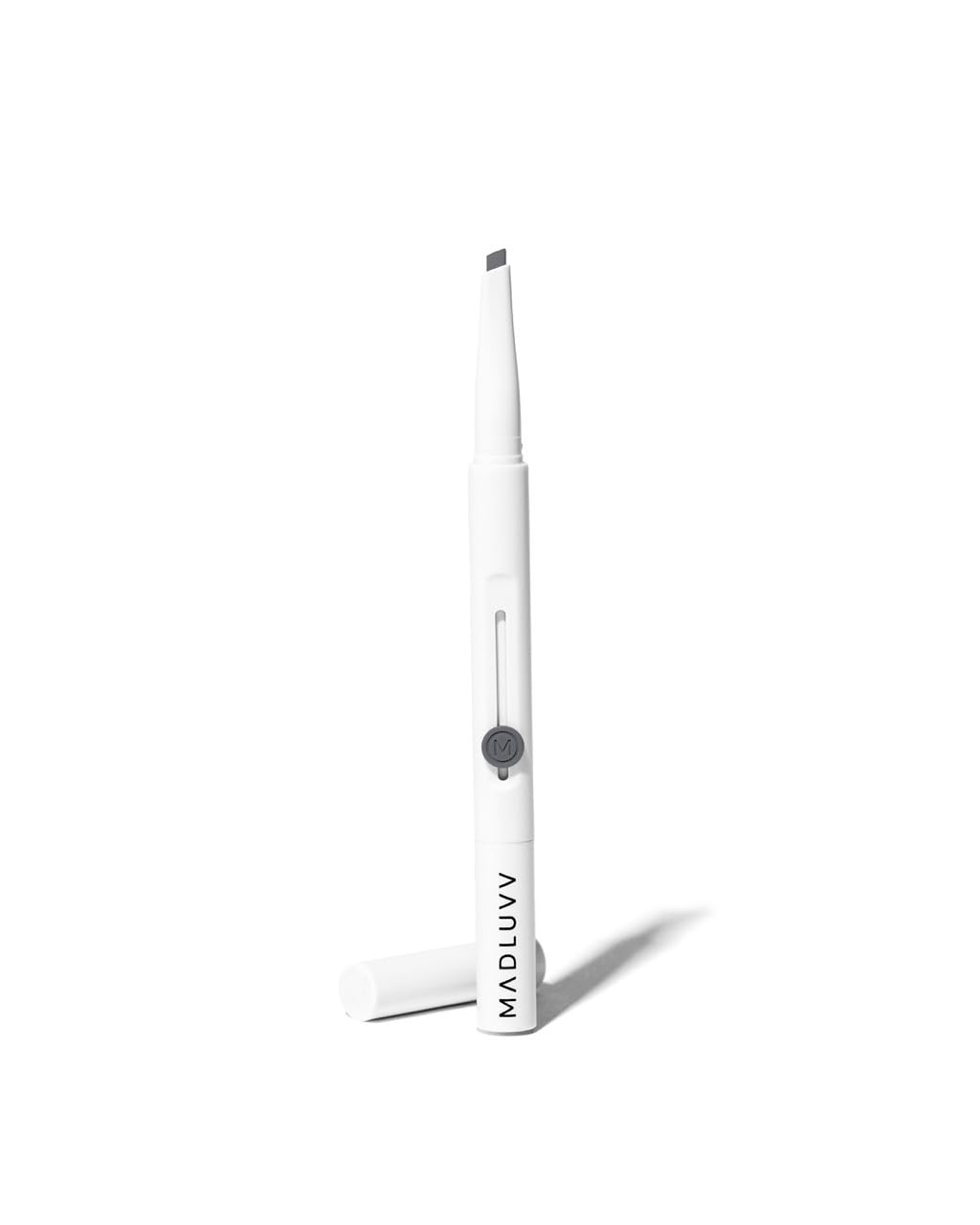 MADLUVV Exacto Brow Pencil for Flawless, Long Lasting, Realistic Brows with Dual-Ended Design Featuring Retractable Blade Tip for Precise Hair Like Detail and Blending Brush - Dark Grey