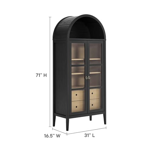 Modway EEI-6639-BLK-OAK Nolan Tall Arched Storage Display Cabinet, Black Oak